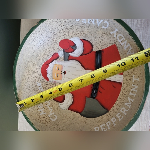 11" Santa Merry Christmas Holiday Round Wood Decor Bowl gift giving - Picture 5 of 5